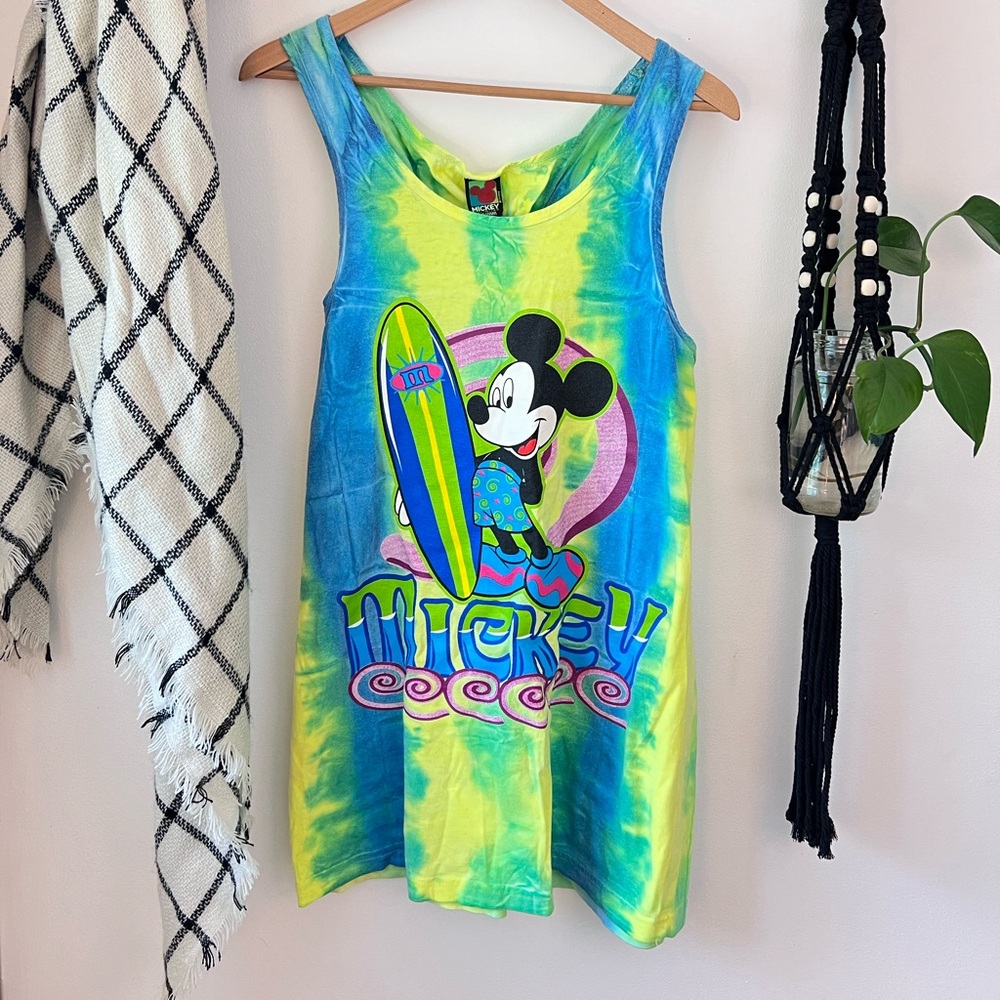 Vintage 90s Mickey Mouse Tie Dye Beach Coverup Tank Top